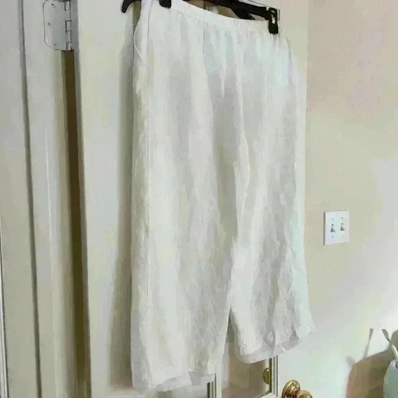 Valerie Stevens White Linen Blend Wide Leg Casual Comfy Cozy Crop Pants Medium - Picture 3 of 8